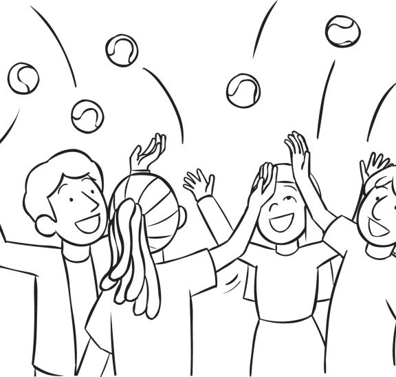 Group juggling challenge All Catch involving people throwing balls into the air