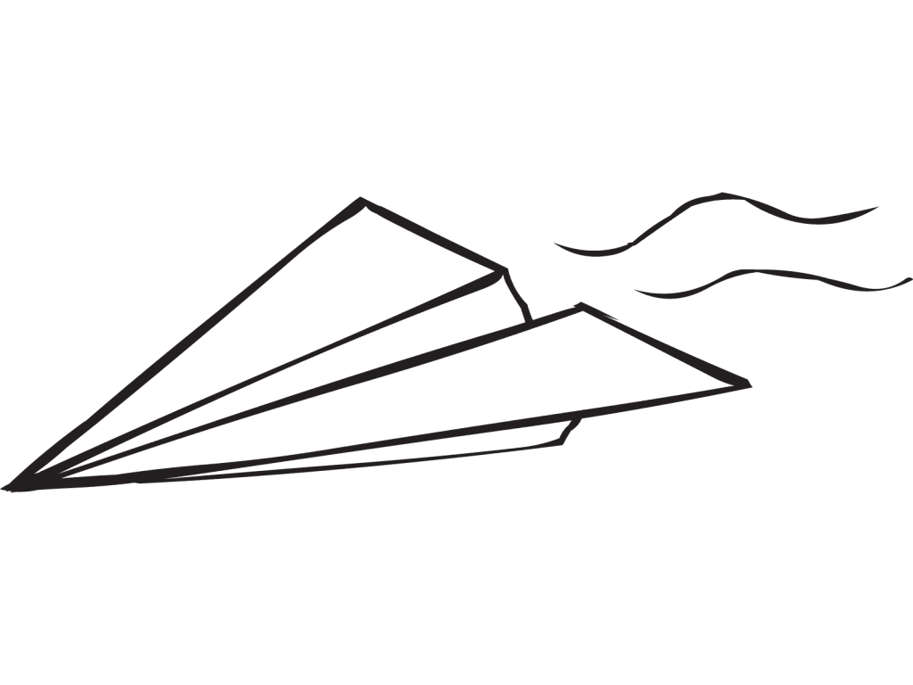 Paper plane flying through air, connected to description of how to fold Mystery Airplane design