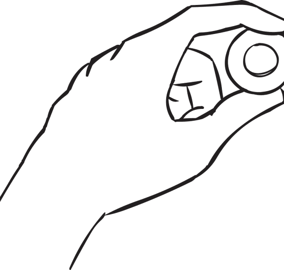 Person holding a large metal washer, as used in secret passing game Alien