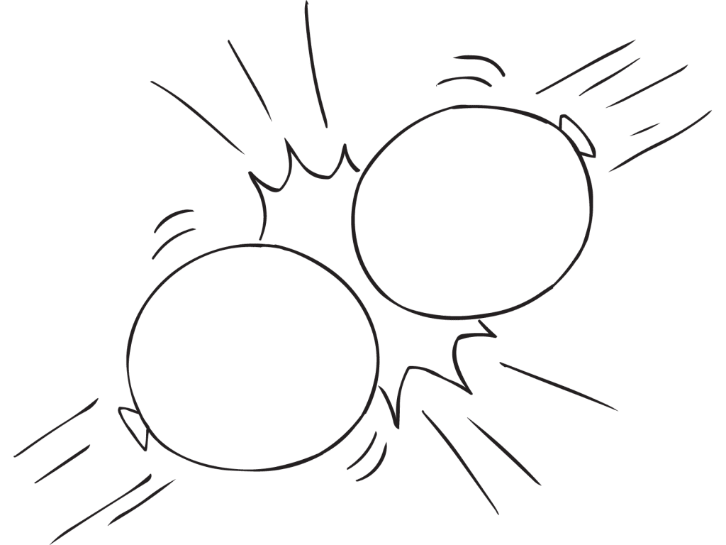 Two balloons hitting each other as part of Balloon Propulsion Debrief