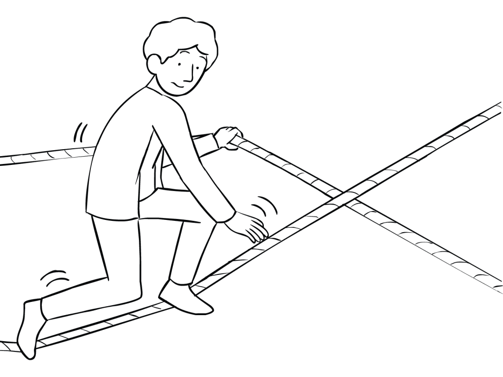 Illustration of man using Hour Glass challenge course element