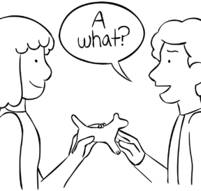 Two people passing an object as part of the circle passing game called A What?