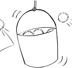 Bucket with balls used as part of Ally Oop group challenge game